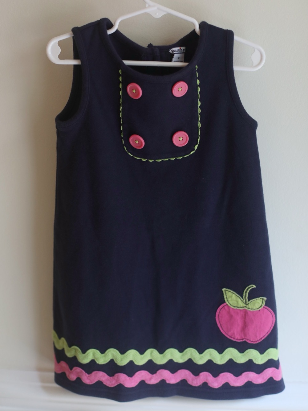Hartstrings Sleeveless Dress girls Apple Navy Size 5 wear 100% Cotton